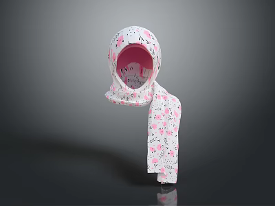 Soft White Hat and Scarf Set with Pink Floral Patterns for Stylish Look 3d model