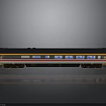 Model Train With Black Yellow Red Stripes And Windows On Gray Background