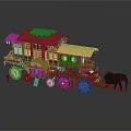 Ancient Two Story Wooden Mobile Building With Tile Roof Windows And Elephant Drawn Wheels