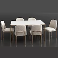 Modern Table And Chair Set With Light Gray Upholstered Chairs White Tabletop Metal Legs