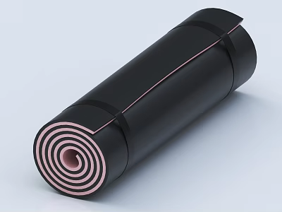 Black Rolled Up Yoga Mat With Pink Stripes For Sports Equipment 3d model
