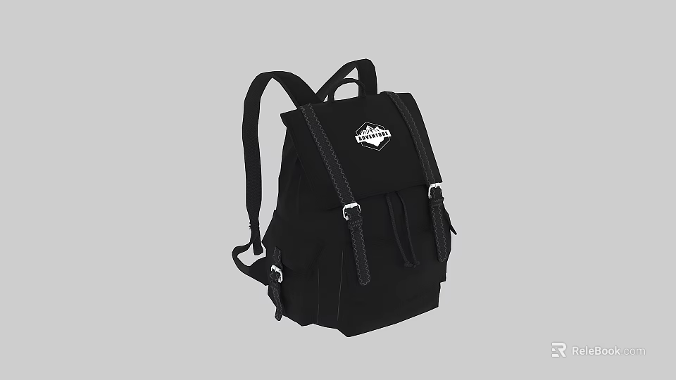 Black Backpack With Adjustable Straps Front Logo And Multiple Pockets 3d model 