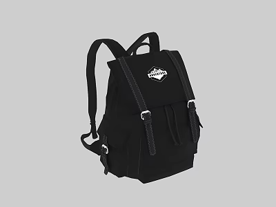 Black Backpack With Adjustable Straps Front Logo And Multiple Pockets 3d model