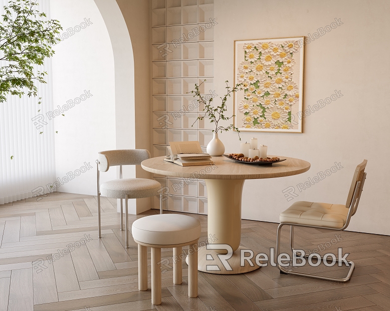 Cream Style Dining Table and Chair Dining Table and Chair Round Dining Table Dream Curtain Single Chair model