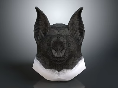 Detailed Bat Head 3D Model With Black Fur White Bottom And Gray Background 3d model