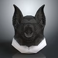 Detailed Bat Head 3D Model With Black Fur White Bottom And Gray Background 3d model