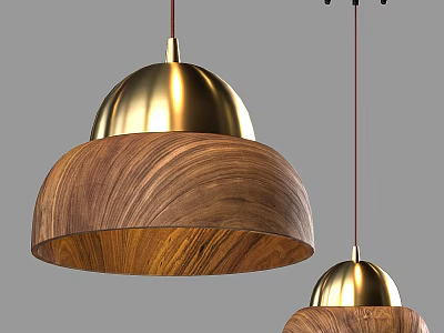 Modern Pendant Light With Gold Metal Top And Wooden Shade Design 3d model