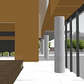 Modern Sales Office Interior Design With Wooden Wall Sofa Marble Floor And Large Windows