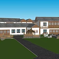 Traditional Chinese Guesthouse Architecture With White Walls Gray Tiled Roofs Green Lawns And Courtyard