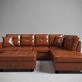 Brown Leather L Shaped Sectional Sofa With Ottoman And Comfortable Cushions 3d model