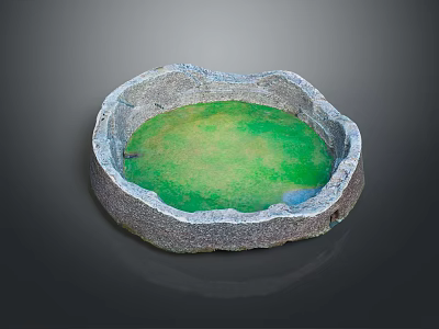 Rustic Stone Basin With Green Water For Home Decor And Daily Use 3d model