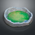 Rustic Stone Basin With Green Water For Home Decor And Daily Use