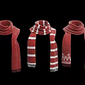 Red Scarves Collection Featuring Striped Design And Snowflake Deer Patterns 3d model
