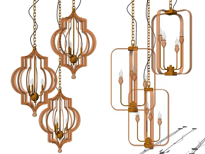 Decorative Ornate Chandeliers With Various Frame Designs And Chain Suspension Systems 3d model