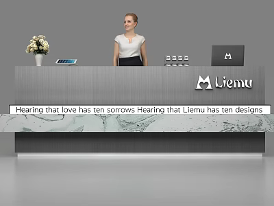 Modern Liemu Reception Desk With Metal Glass Stone Countertop And White Flower Vase 3d model