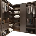 Modern Walk in Closet Design With Hanging Clothes Shelves And Storage Drawers