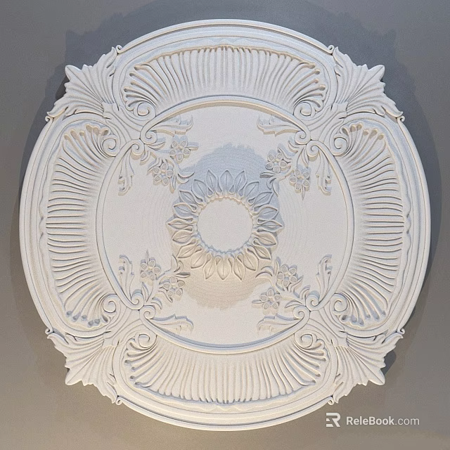 White Decorative Ceiling Medallion With Intricate Floral Patterns And Ornate Design 3d model 