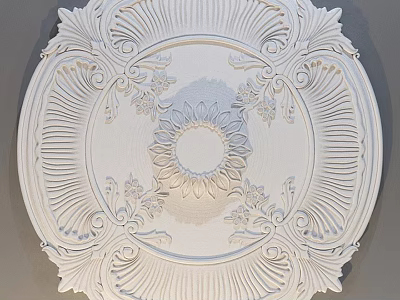White Decorative Ceiling Medallion With Intricate Floral Patterns And Ornate Design 3d model