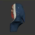 Woman Bust Sculpture With Red Hair And Blue Hooded Attire With Decorative Trim
