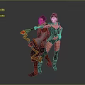 Adventurous Male Female Characters Holding Red Weapon Wearing Sexy Outfit Standing Together
