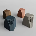 Set Of Four Modern Polygonal Stools With Perforated Patterns And Colors 3d model