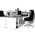 Modern Office Workspace With White Desk Black Chair And Computer Folders Printer 3d model