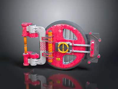 Industrial Equipment With Red Circular Component Metal Frame Yellow Gauge Pipes And Brackets Textured Surface 3d model