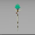 Ornate Tribal Ceremonial Weapon With Green Feather Decoration Ivory Staff And Golden Accents