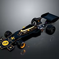 Black Classic Race Car With Gold Accents And Aerodynamic Rear Wing Design