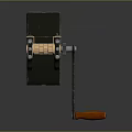 3D Model Computer Gear Component With Black Base Gold Gears And Wooden Handle 3d model