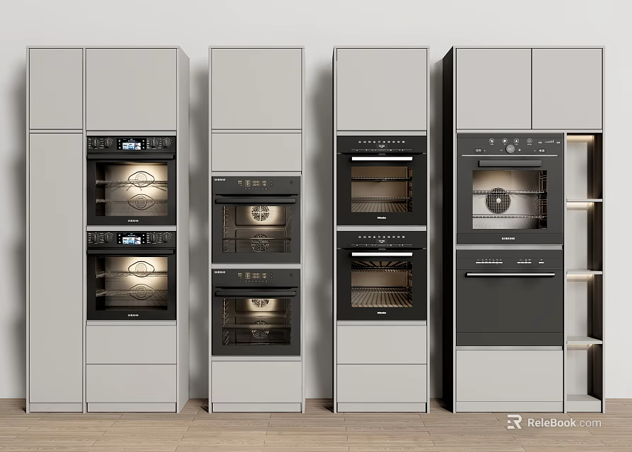 Modern Built in Kitchen Appliances With Ovens And Storage Cabinets 3d model