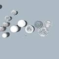 White and Silver Spherical Flower Shaped Sculptures on Gray Background With Shadow Effects 3d model