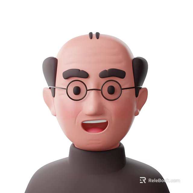 Cartoon Style Man With Bald Head Thick Eyebrows Glasses And Smiling Expression 3d model 