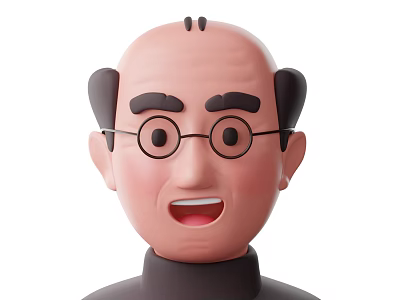 Cartoon Style Man With Bald Head Thick Eyebrows Glasses And Smiling Expression 3d model