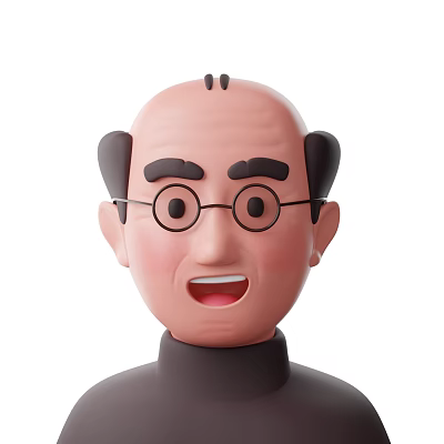 Cartoon Style Man With Bald Head Thick Eyebrows Glasses And Smiling Expression 3d model