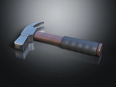 Professional Hardware Tools Hammer With Metal Head Wooden Handle And Black Grip 3d model