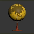 Golden Globe Decorative Piece With Red Stand And Detailed World Map