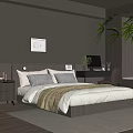 Modern Bedroom With Dark Walls Wooden Flooring Bed Gray Pillows Green Plant And Natural Light