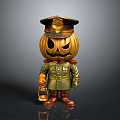 Halloween Themed Pumpkin Figure In Military Uniform With Cap And Lantern