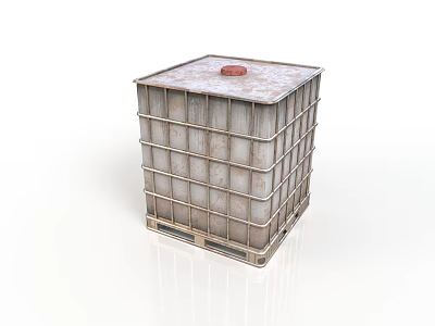 Square Metal Storage Tank With Red Lid And Frame Structure On White Background 3d model