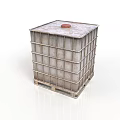 Square Metal Storage Tank With Red Lid And Frame Structure On White Background