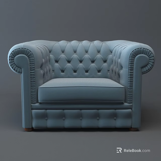 Light Blue Single Seater Sofa With Classic Tufted Design And Rolled Arms 3d model