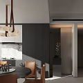Modern Restaurant Kitchen Interior With Marble Countertop White Cabinets Hanging Pendant Light And Green Plant
