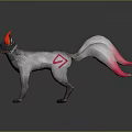 Mystical Gray Creature With Red Horns Fluffy Tails And Red Markings