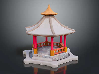 Traditional Chinese Pavilion Architecture With Classic Roof Red Pillars Stone Base And Railings 3d model