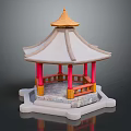 Traditional Chinese Pavilion Architecture With Classic Roof Red Pillars Stone Base And Railings