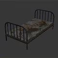 Rusty Metal Frame Single Bed With Gray Blue Mattress And Vintage Design