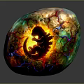 Fantasy Dragon Egg With Baby Dragon Inside Luminous Glow And Colorful Veined Surface