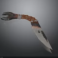 Decorative Metallic Knife With Red Chain Handle And Sharp Blade Design