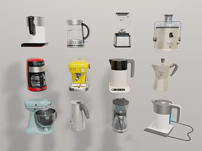 Various Kitchen Appliances Including Blenders Coffee Makers Juicers And Mixers 3d model